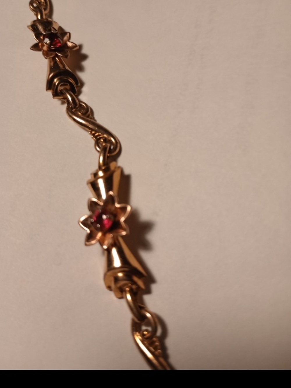 Vintage Gold-filled Bracelet with Pink Red Flower Accents